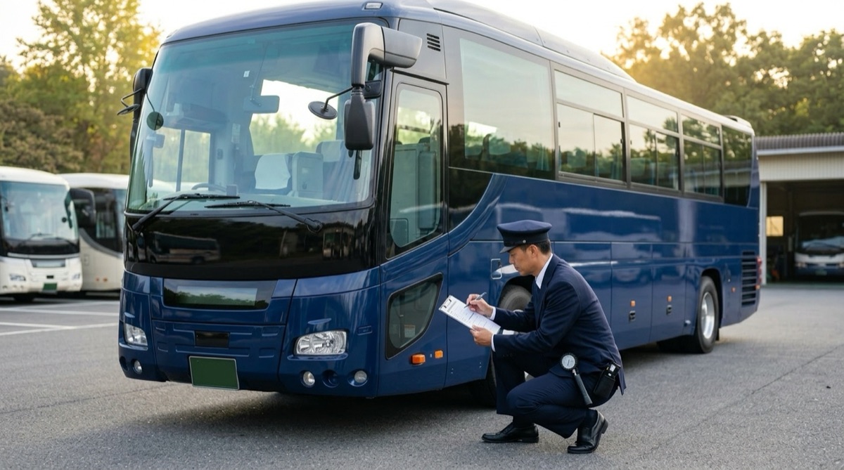 出発前の車両点検の様子